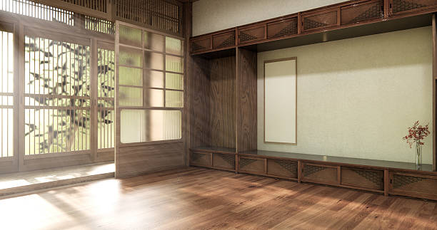istock Concept Empty room and wood floor with shelf wall background 3D illustration rendering 2246354324