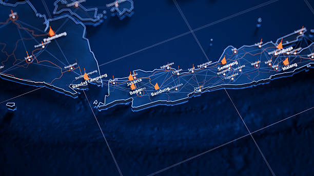 istock Bandung map big data visualization. Futuristic map infographic of city in Indonesia. Visual map data complexity in modern blue and orange colors 2246360189