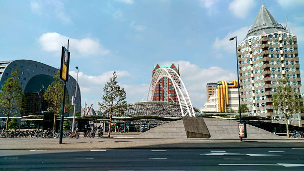Rotterdam, Netherlands - August 22, 2018 - Iconic rotterdam architecture with unique buildings and modern design.