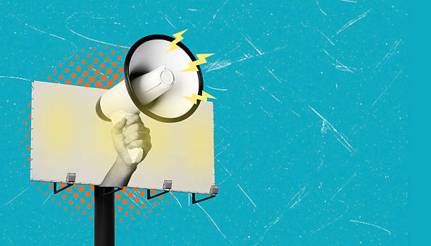 istock Art Collage with Megaphone and Billboard on Blue Background 2246362431