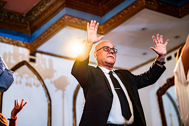 Pastor worshiping on a church