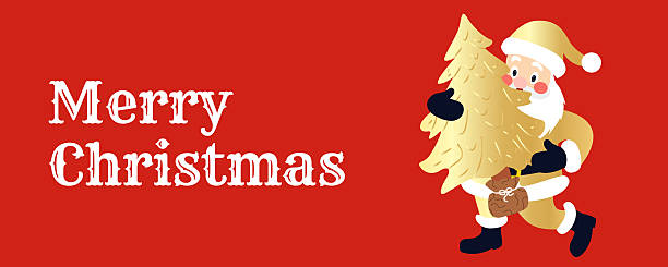 istock Christmas greeting card or banner featuring golden Santa Claus and Christmas tree on a red background 2246367640