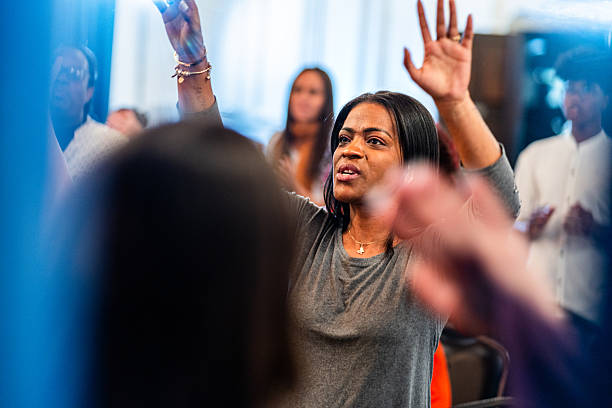 Worshipper celebrating on a church