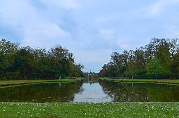 Silsoe, United Kingdom 22 April 2018 - Landscape Of a lake and an historic building in Wrest Park at Silsoe.