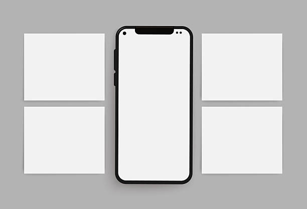 istock Black phone mockup with white social media post templates on gray background 2246374611