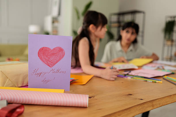 istock Handmade Mother’s Day Card with Red Heart Drawing 2246375043