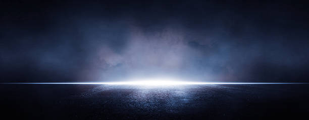 istock Empty wall scene background.Empty asphalt scene with blue rays. Background blue street with smoke 2246375090