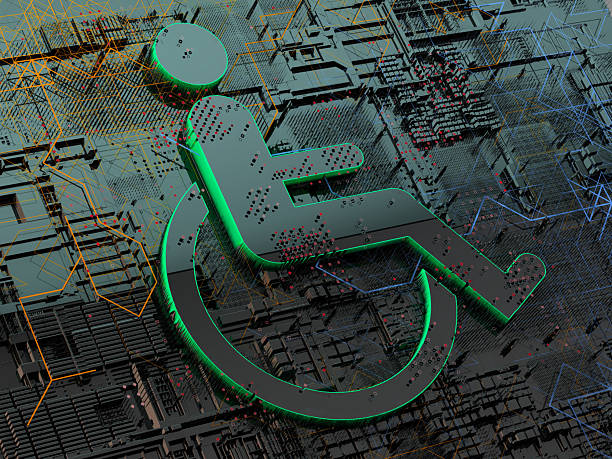 istock Accessibility icon with wheelchair and technology abstract background.3d illustration. 2246386846