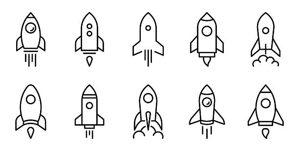 rocket icon set. launch rocket icons in line style. editable web icons startup. vector illustration. - roket stock illustrations
