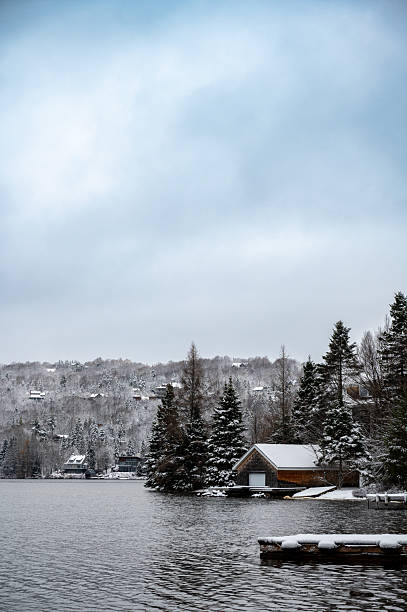 istock Beauport lake and snowy mountain 2246401848