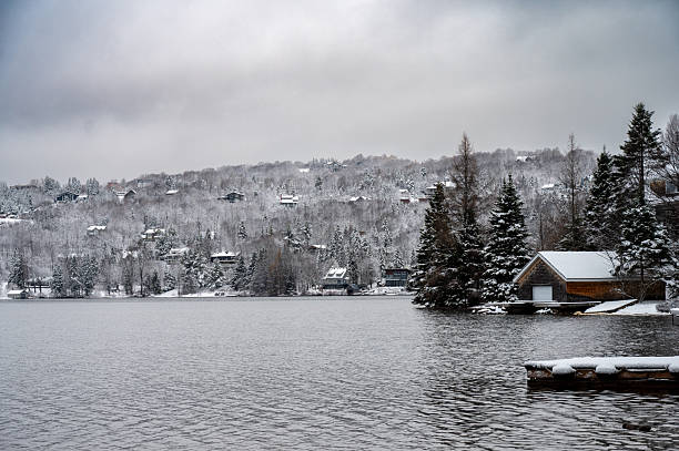 istock Beauport lake and snowy mountain 2246401858