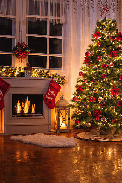istock Decorated Christmas Tree Near Fireplace 2246408332
