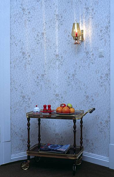 Germany, 1978. Serving trolley in an apartment hallway.
