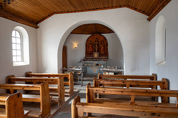 Zermatt Switzerland - August 5. 2025: inside Gornergrat chapel, “Bernhard von Aosta”