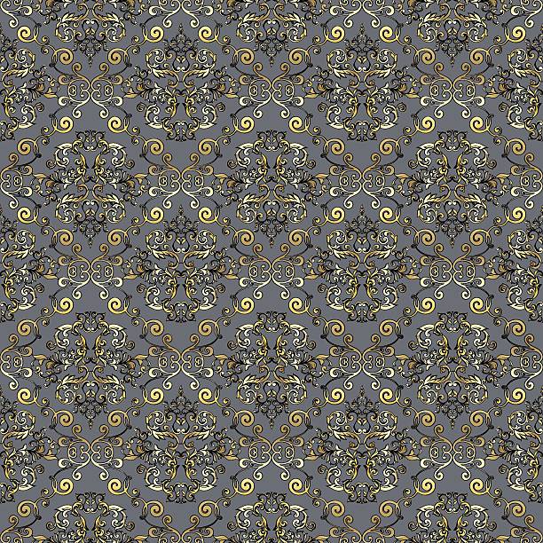 istock damask vintage baroque scroll ornament swirl. Retro floral leaf pattern border foliage antique acanthus calligraphy engraved tattoo print. seamless pattern 2246419653
