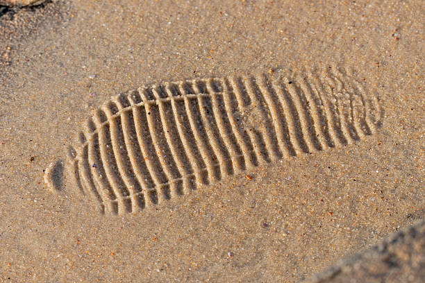 A shoe print in the sand on a beach in Rio de Janeiro, Brazil.