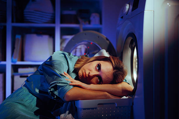 Tired Housewife Has to Do Laundry Over and Over Again