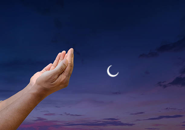 istock Islamic Mosque sunset dramatic sky, crescent moon, holy night. Islamic night and mosque wallpaper. Ramadan or Eid Islamic night sunset 2246451980