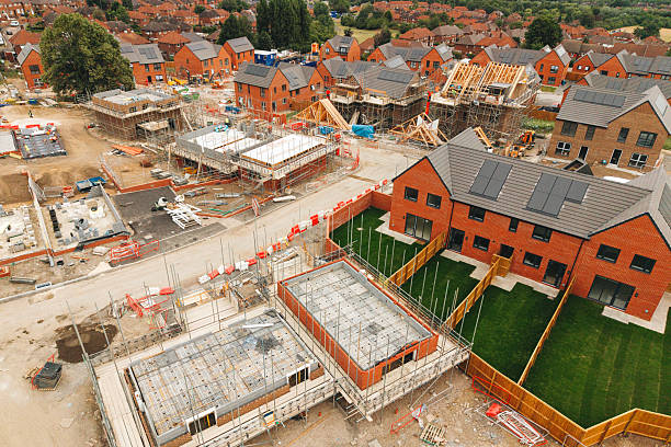 istock Aerial view from drone at residential house building construction site 2246454766