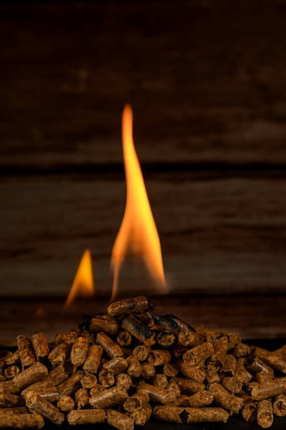 istock Wood pellets burning with flame representing renewable energy 2246455345