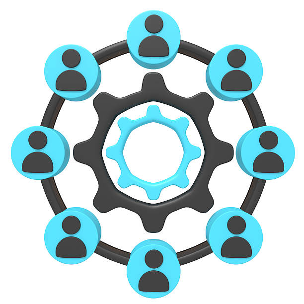 Illustration of People Connected by Mechanism