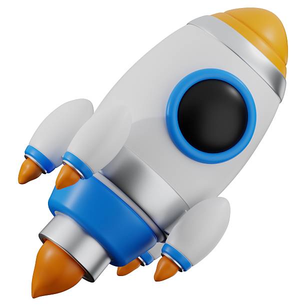 istock 3D business launch rocket icon. 3D icon render of business launch rocket with white background. 2246463130