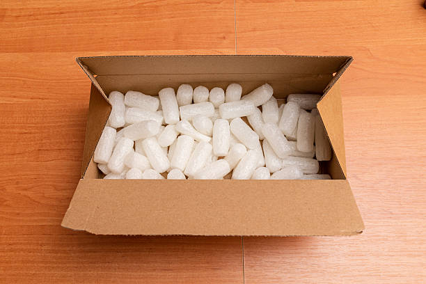 istock Shipping cardboard box with foam cubes, gift package. Top view. 2246465089
