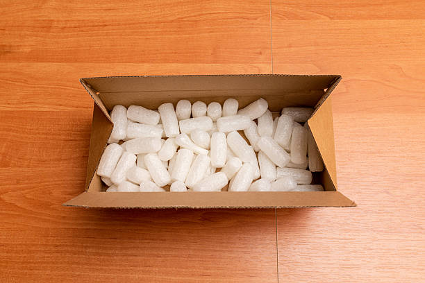 istock Shipping cardboard box with foam cubes, gift package. Top view. 2246465114