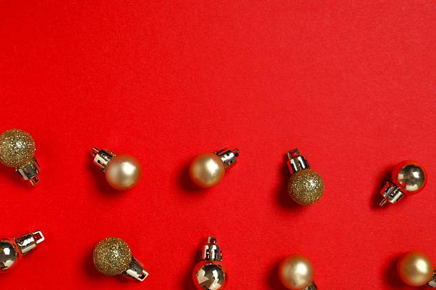 Festive Christmas  golden balls, copy space composition