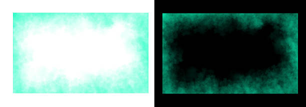 istock Realistic square green turquoise smoke frame with soft edges and transparent texture shown on white and black backgrounds for design use 2246476999