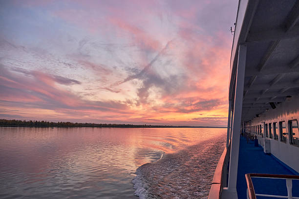 istock Vivid sunset over Volga River from cruise ship deck, Russia 2246477590