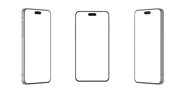 istock Realistic smartphone mockup. Three samples of Mobile phone with blank  white screen  isolated on white background. Device front view. 3D image 2246480514
