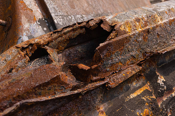 A rusty metal pipe with a small object on it