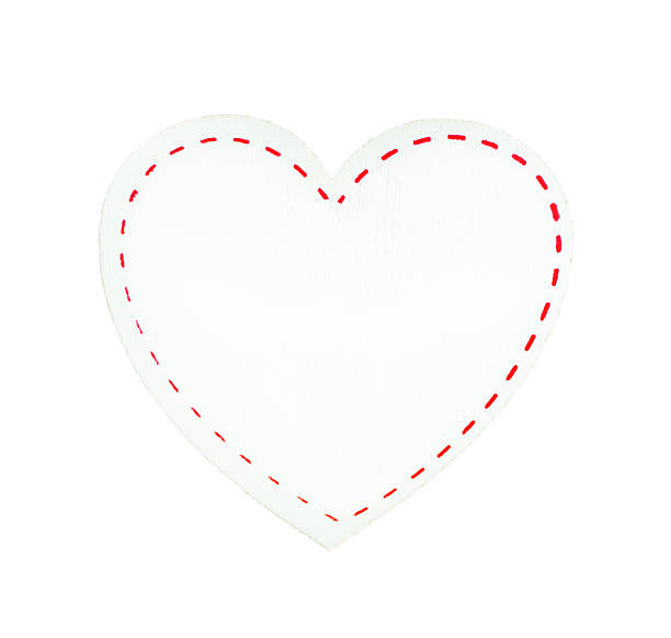 Minimalistic white paper heart with a decorative red dotted stitched line. Perfect for Valentine's Day, Mother's Day, or romantic handmade-style greeting cards with copy space.