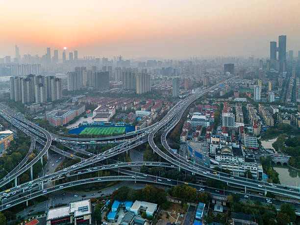 istock An aerial sunset view of a motorway intersection 2246501201