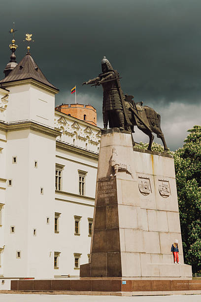 Vilnius, Lithuania 29 May 2022 - Statue of Medieval Prince Gediminas on Cathedral Square, Vilnius, Lithuania