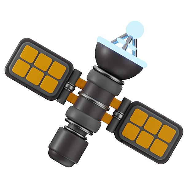 3D satellite icon. 3D icon render of satellite with white background.
