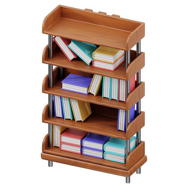 3D bookshelf icon. 3D icon render of bookshelf with white background.