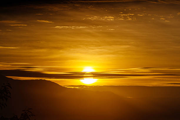 a stunning gloomy Sunrise view over the mountain in Bhojpur, Nepal.