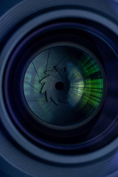 istock Close-up macro video camera lens,Close up Beautiful camera lens with multi colored light. Background pattern for design. 2246507201