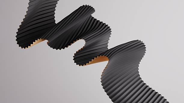 istock Golden folded ribbon zigzag sculpture with minimal futuristic background. 3d render illustration. 2246509224