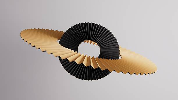 istock Artistic ring-like zigzag fold with golden abstract paper on minimal scene. 3d render illustration. 2246509239