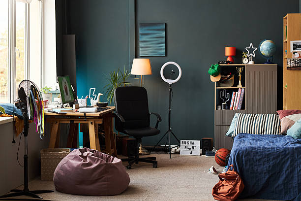 istock Modern Teenager Bedroom Featuring Streaming Setup and Creative Workspace 2246509242