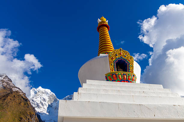 istock Buddhist stupa and prayer flags on a mountain path in Nepal on Everest Base Camp trek in Himalaya mountains 2246509500
