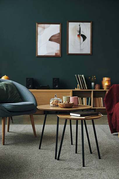 istock Modern Living Room Interior Featuring Coffee Table with Snacks and Books 2246510119