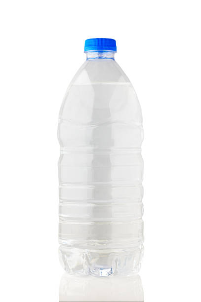 A transparent plastic bottle filled with clean drinking water stands on a white background. Concept of freshness, health, and hydration. Perfect for advertising, packaging, or product catalog use.