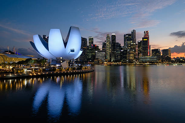Singapore city skyline Marina bay evening night