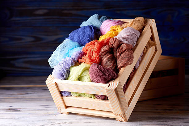 istock Many multi-colored gauze (cheesecloth) in a wooden box 2246515463