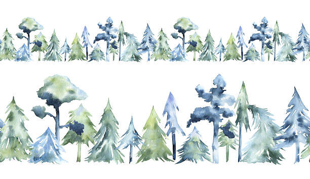 istock Seamless border of watercolor winter trees 2246519339