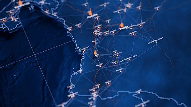 istock Cali map big data visualization. Futuristic map infographic of city in Colombia. Visual map data complexity in modern blue and orange colors 2246528132